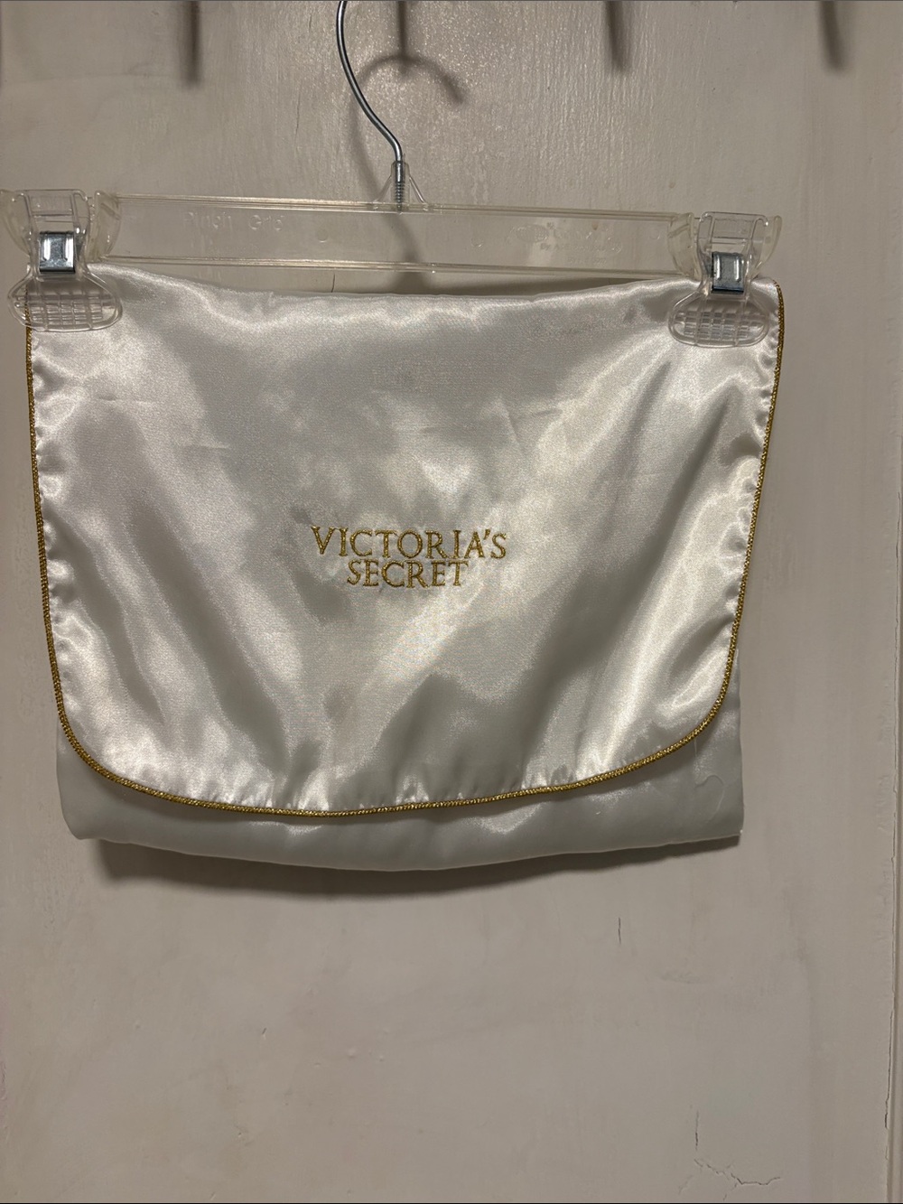 Vintage Victoria's Secret Satin Cream with Gold Trim Toiletry Pouch Bag